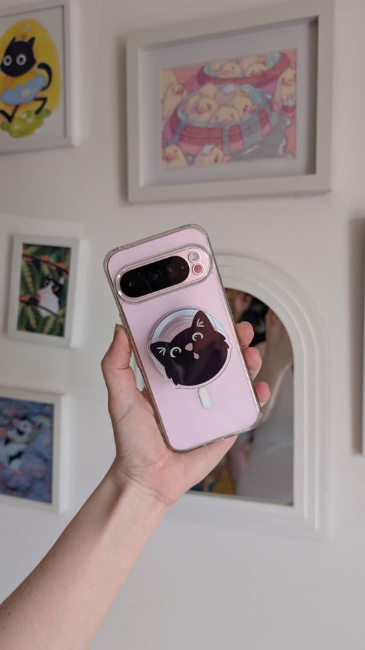 Magnetic Black Cat Phone Grip Stand