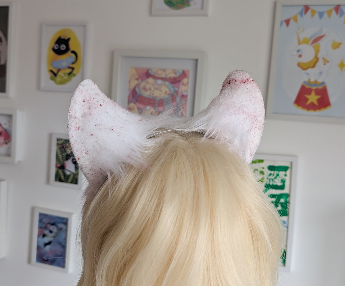 White and Red Spooky Large Wolf Ears