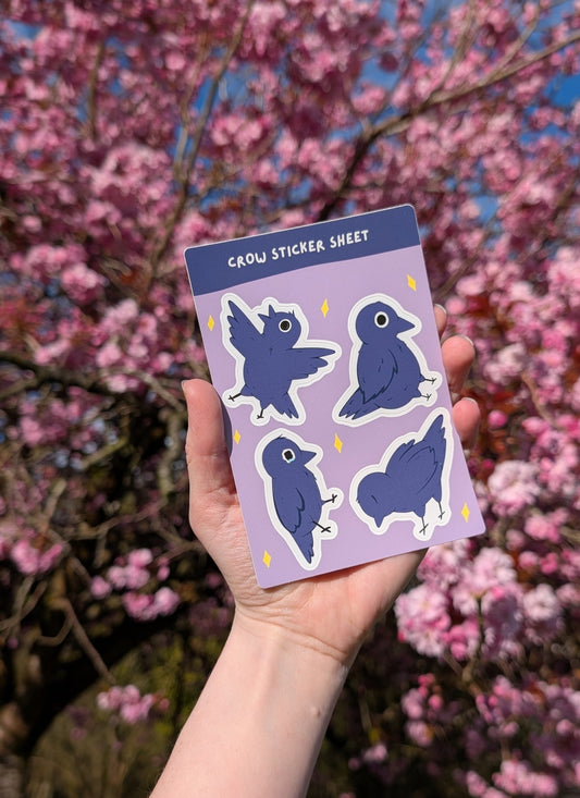 Sticker sheet with crow bird illustrations 