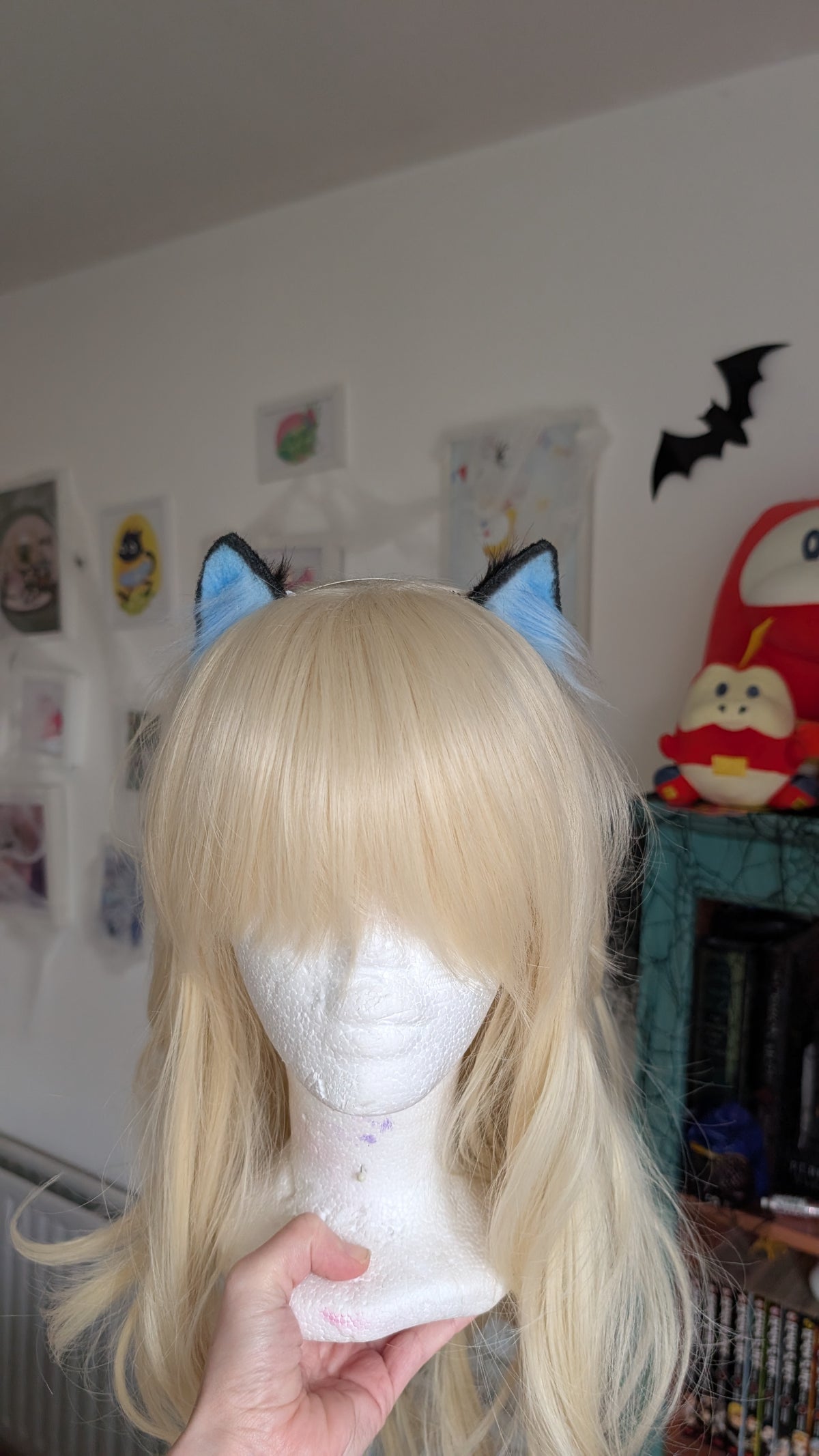 Mini Blue and Black Micro Cat Ears Handmade Kitten Cosplay