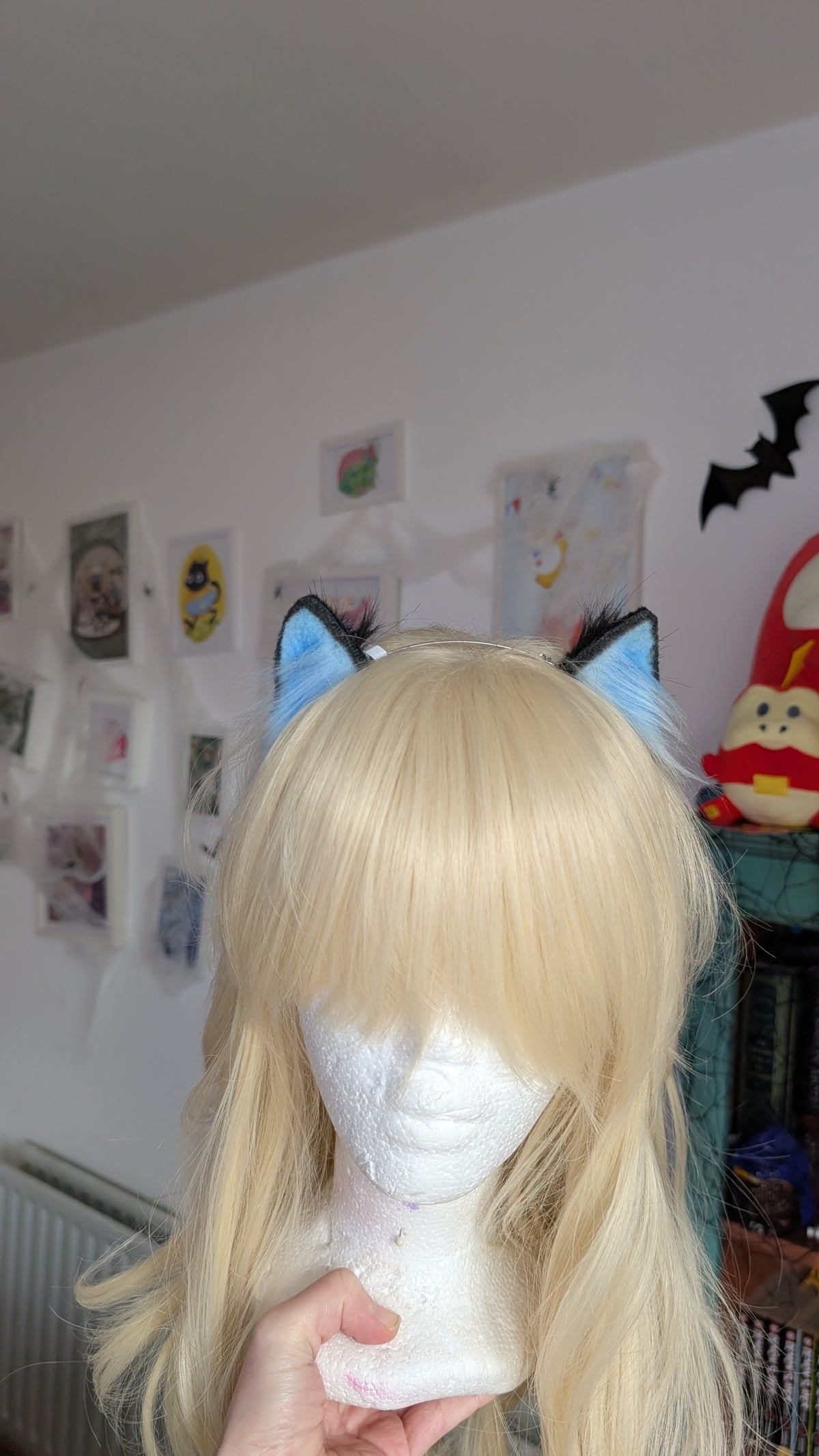 Mini Blue and Black Micro Cat Ears Handmade Kitten Cosplay