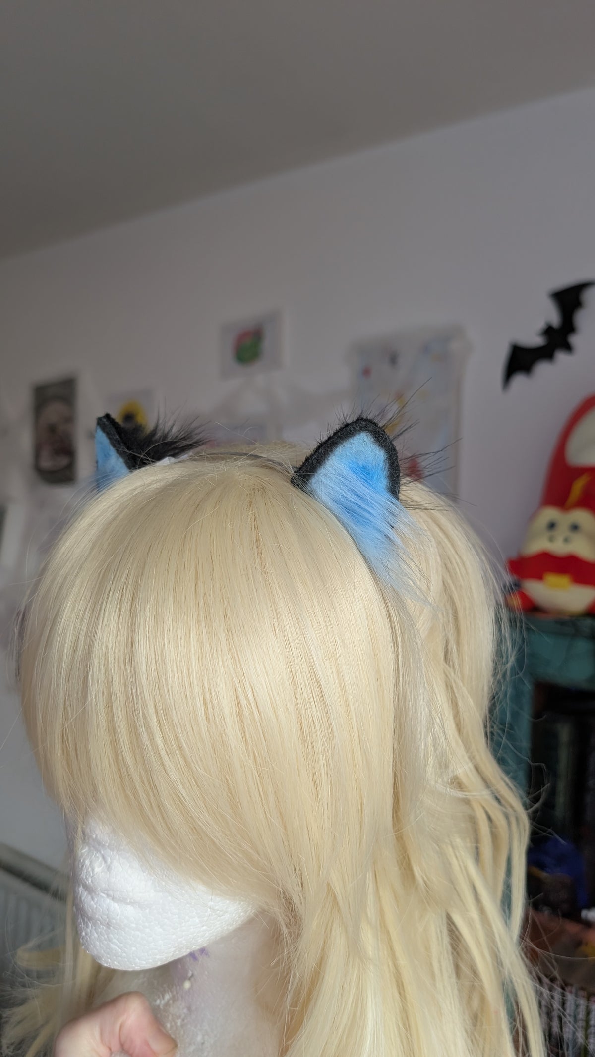 Mini Blue and Black Micro Cat Ears Handmade Kitten Cosplay