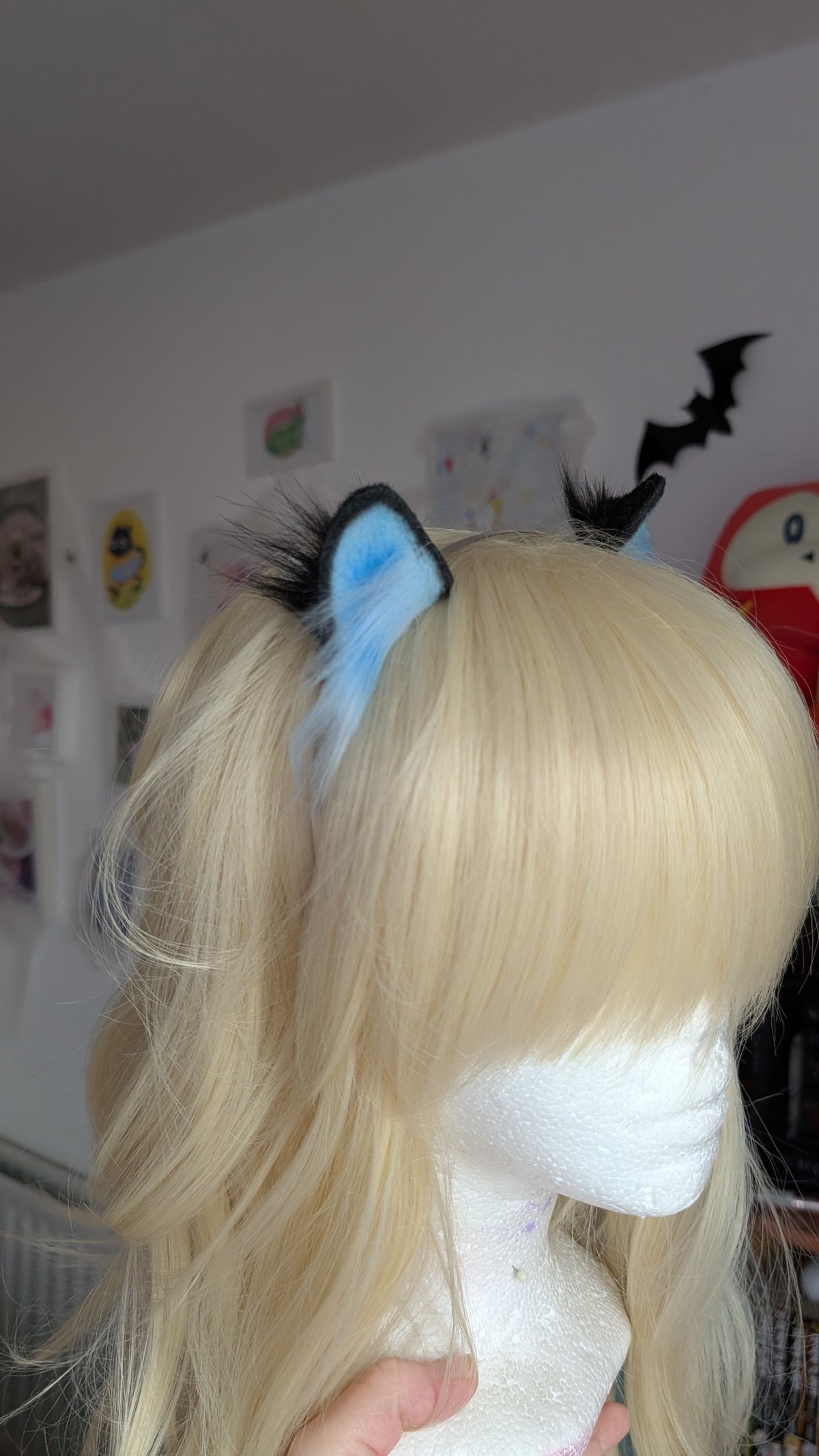 Mini Blue and Black Micro Cat Ears Handmade Kitten Cosplay