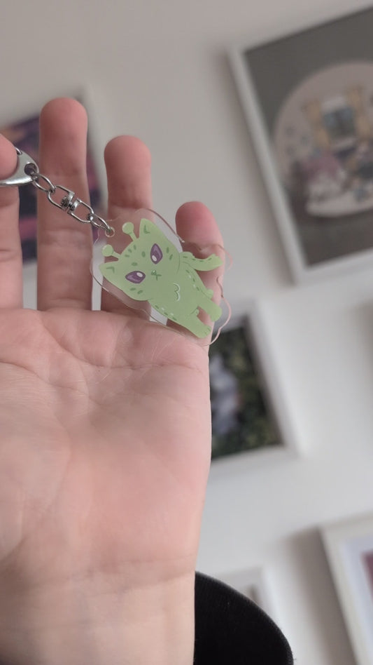 Acrylic Alien Glorp Cat Keyring Charm